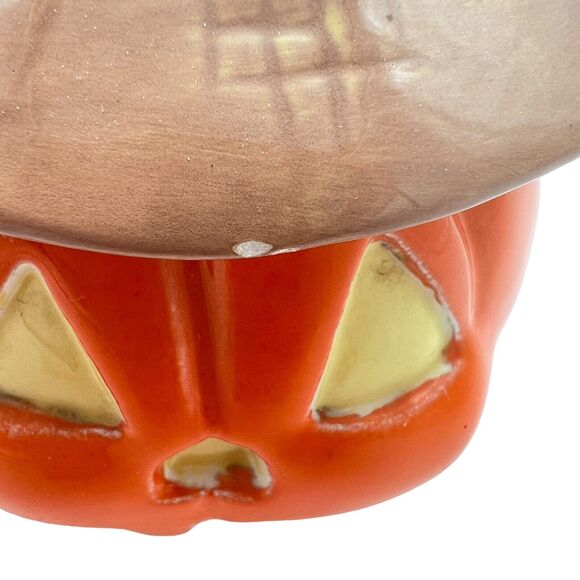 Halloween Decor Scarecrow Jack O Lantern Pair Handpainted Removeable Hat Signed - Picture 11 of 12